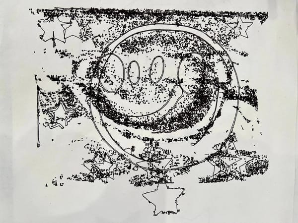 An axi-drawn smiley face with some registration problems